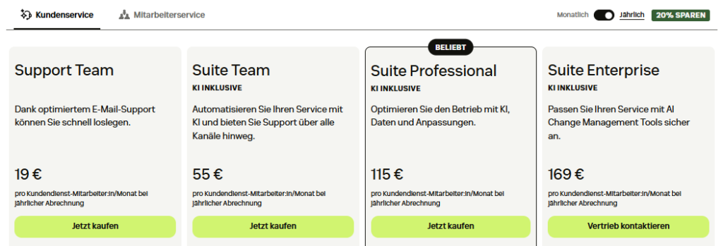 Preistabelle Zendesk Preise